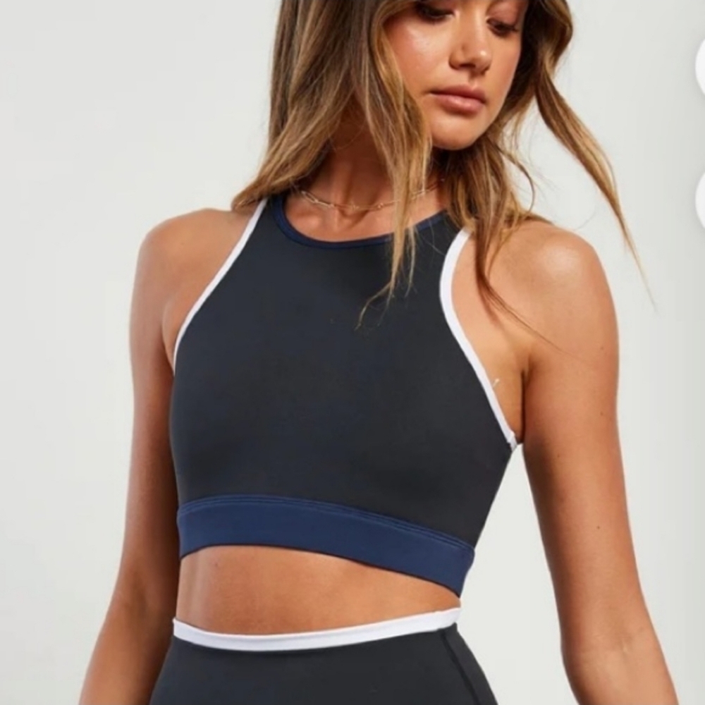 New Allfenix Contrast Racer Sports Bra Black/Navy Size XS NWT